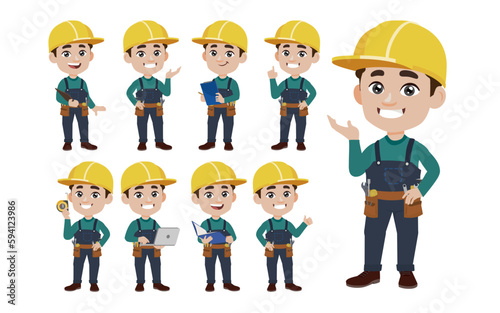 Set of worker with different poses