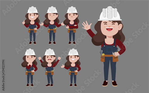Set of worker with different poses