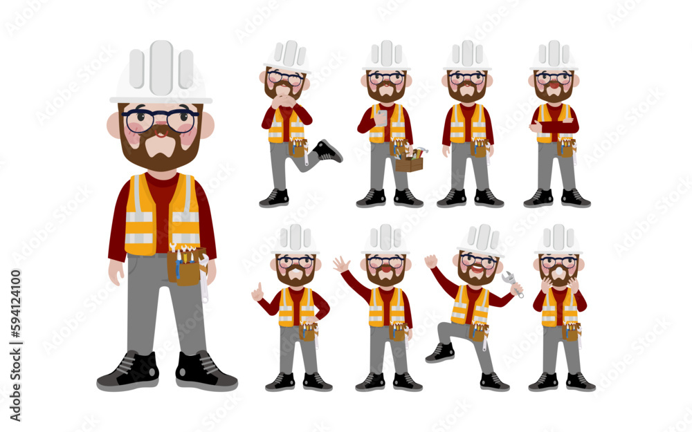 Set of worker with different poses Set of worker with different poses