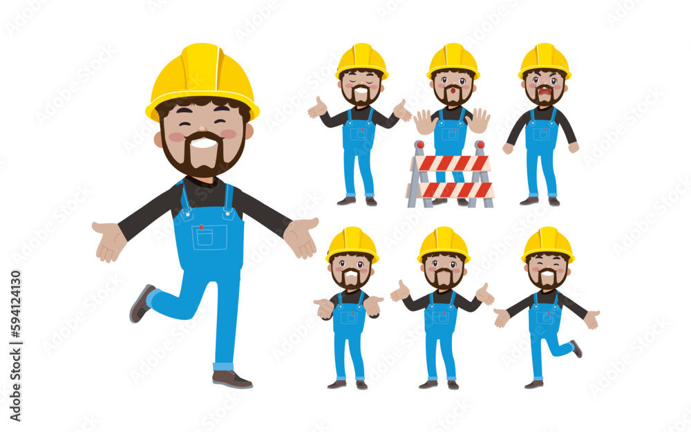 Set of worker with different poses Set of worker with different poses
