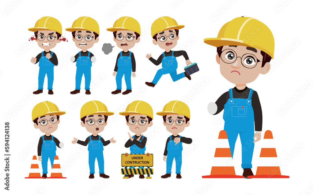 Set of worker with different poses Set of worker with different poses