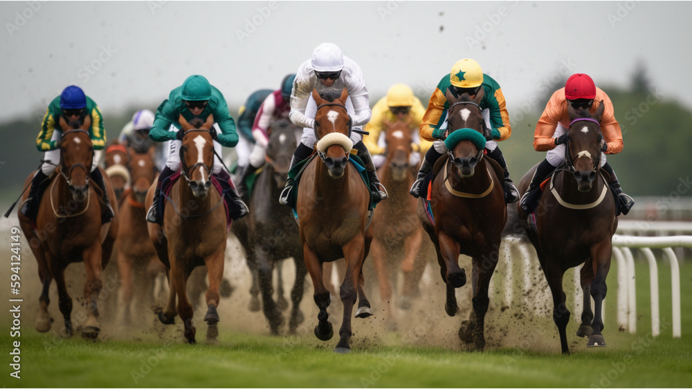 Horse racing scene in front of the goal, AI-generated Horse racing scene in front of the goal, AI-generated