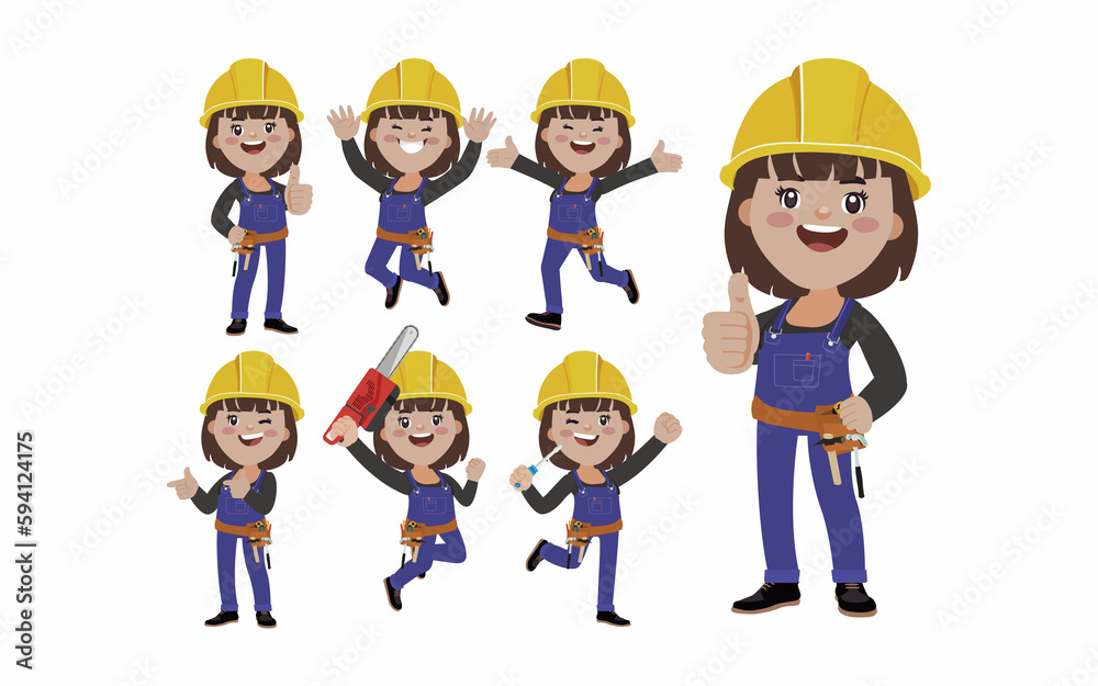 Set of worker with different poses Set of worker with different poses