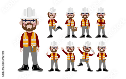Set of worker with different poses