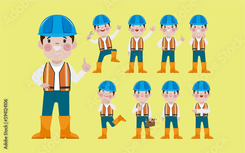 Set of worker with different poses