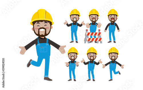Set of worker with different poses