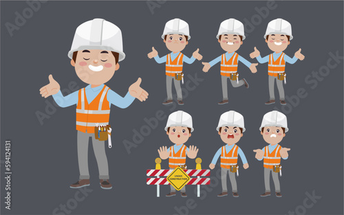 Set of worker with different poses