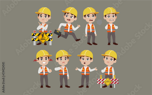 Set of worker with different poses