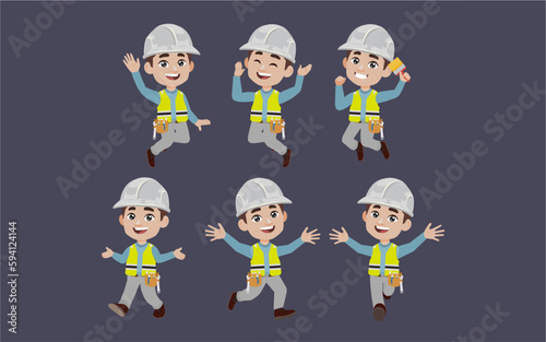 Set of worker with different poses