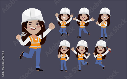 Set of worker with different poses