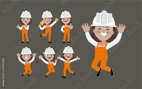 Set of worker with different poses
