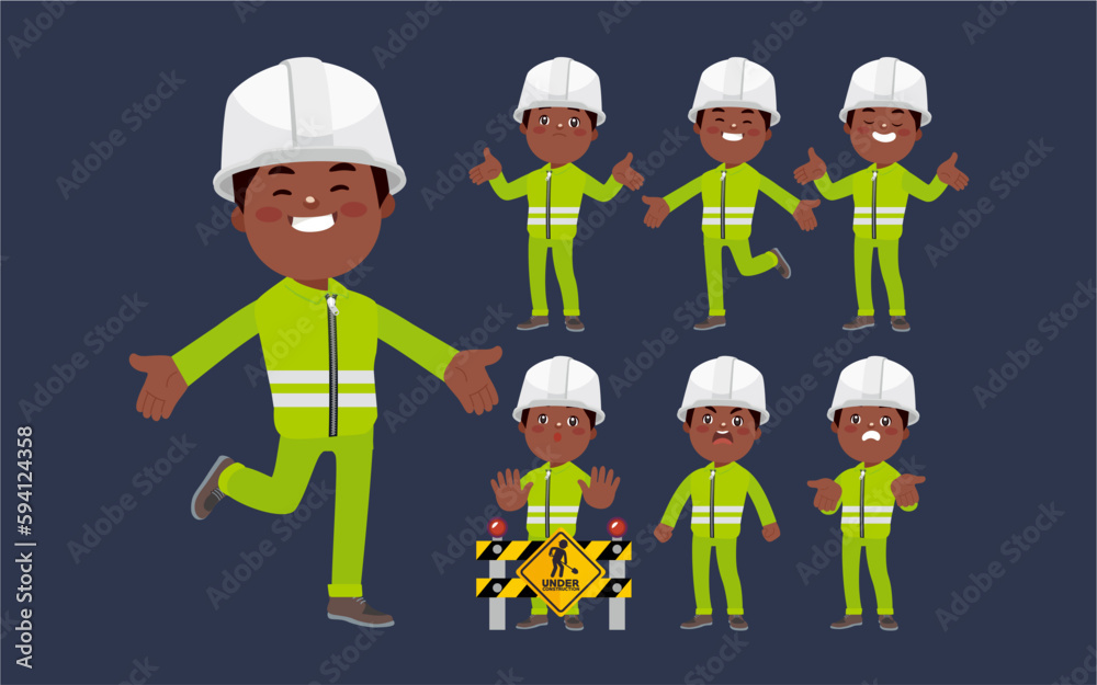 Set of worker with different poses Set of worker with different poses