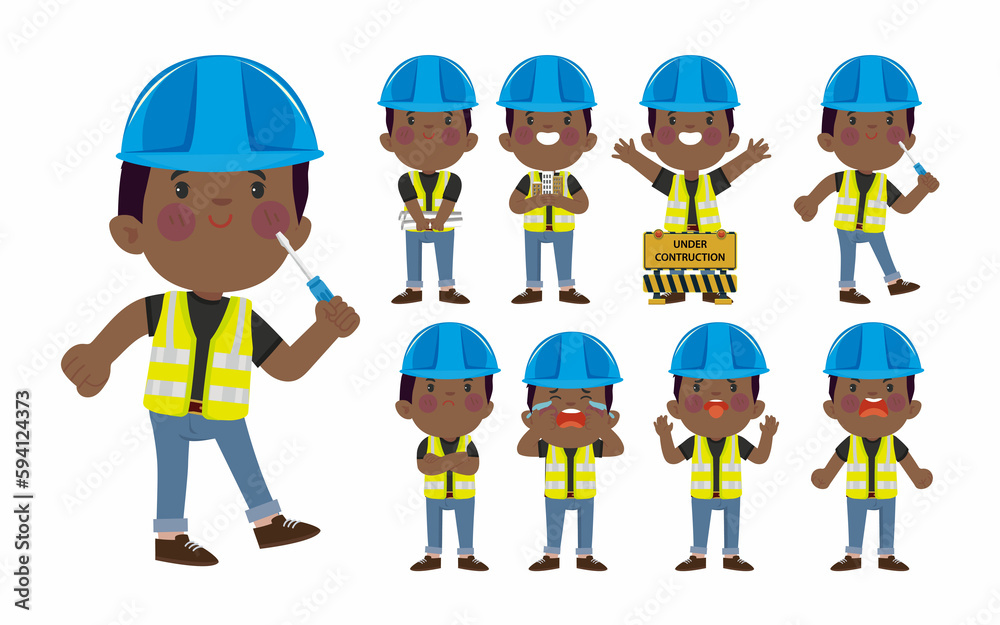 Set of worker with different poses Set of worker with different poses