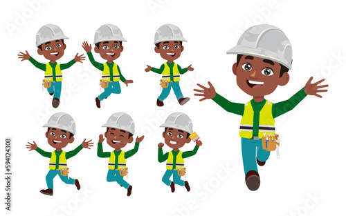 Set of worker with different poses
