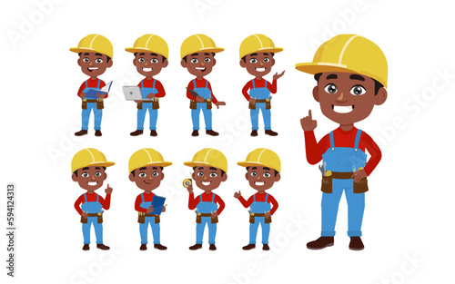 Set of worker with different poses