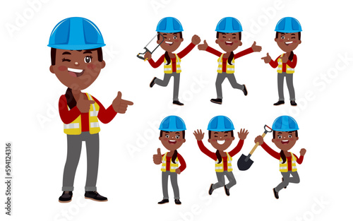 Set of worker with different poses