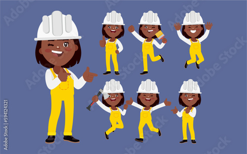 Set of worker with different poses