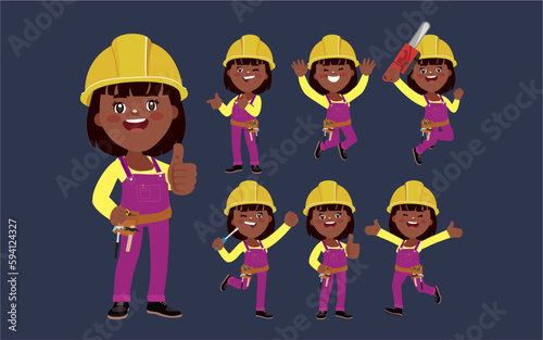 Set of worker with different poses