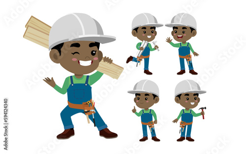 Set of worker with different poses