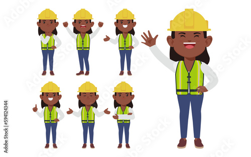 Set of worker with different poses