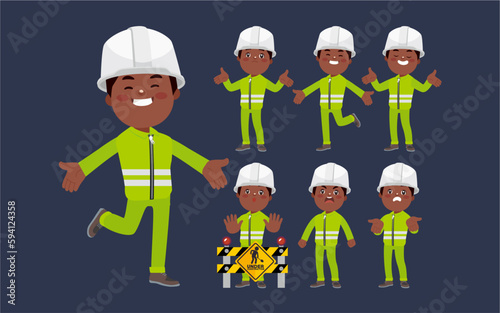Set of worker with different poses