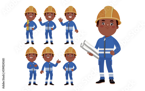 Set of worker with different poses