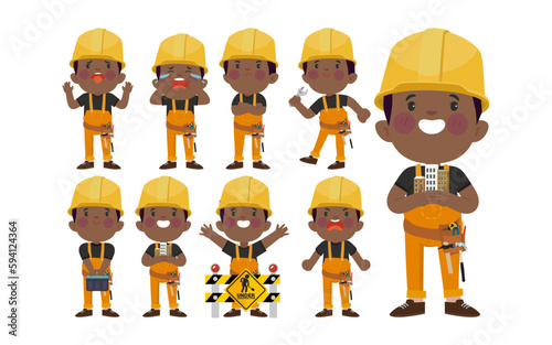 Set of worker with different poses