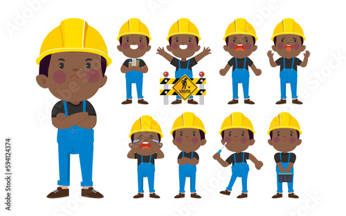 Set of worker with different poses