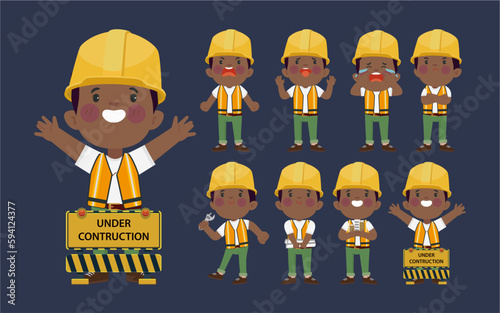Set of worker with different poses