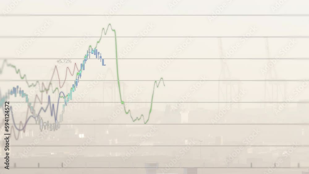 Animation of financial data processing over cityscape Animation of financial data processing over cityscape