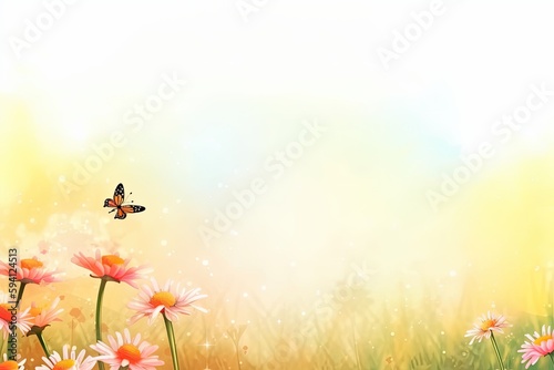 colorful meadow with a butterfly fluttering above. Generative AI © 2rogan