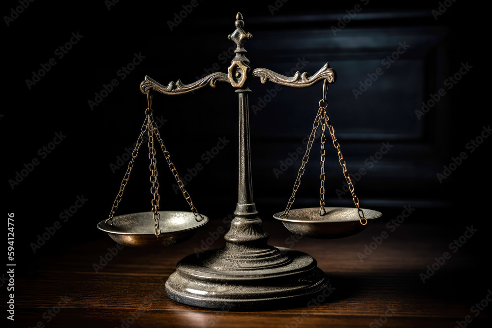 Scales of Justice on a Dark background. High quality generative ai Scales of Justice on a Dark background. High quality generative ai