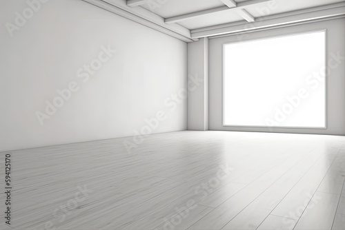 an empty room with a large window letting in natural light. Generative AI