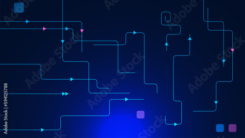 Glowing line and round shapes for digital technology concept on blue background. Innovation future data, technology light effect and abstract tech.