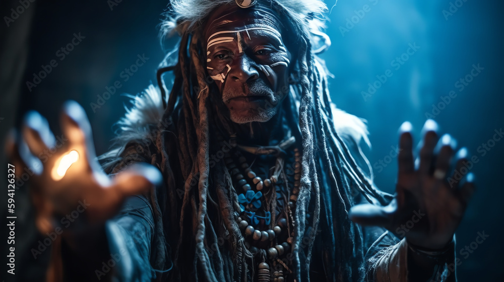 Shaman man with feathers on his head. Ai generated Shaman man with feathers on his head. Ai generated