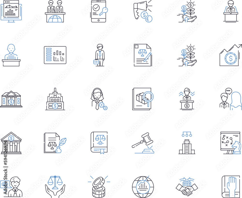Investment bank line icons collection. Finance, Securities, Capital, Credit, Stocks, Bonds, Mergers vector and linear illustration. Acquisitions,Assets,Portfolio outline signs set