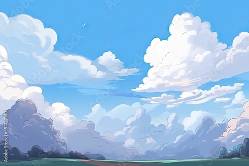 scenic landscape with clouds in the sky. Generative AI