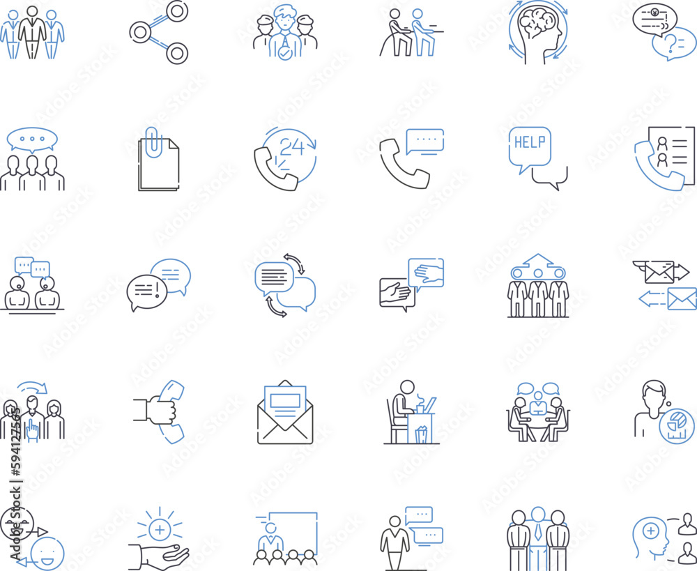 Digital support line icons collection. Assistance, Helpdesk, Solutions, Service, Maintenance, Repair, Troubleshooting vector and linear illustration. Upgrade,IT,Remote outline signs set