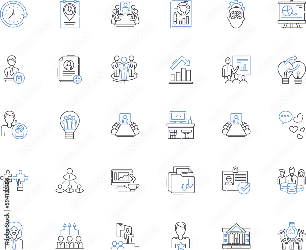 Independent collaboration line icons collection. Synergy, Self-reliance, Creativity, Cooperation, Autonomy, Trust, Interdependence vector and linear illustration. Partnership,Freedom,Unity outline