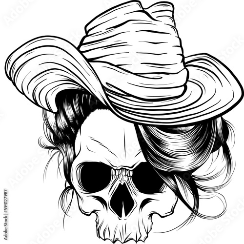 vector illustration of Skull cowboy monochrome on white background