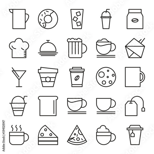 Cafe and confectionery icon set. Sweet baked goods, desserts and coffee. Simplus series vector icons