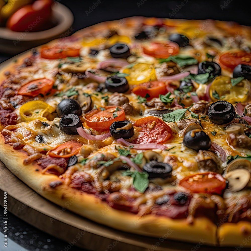 Generative AI, Generative, AI, pizza with olives, tomatoes, cheese Generative AI, Generative, AI, pizza with olives, tomatoes, cheese
