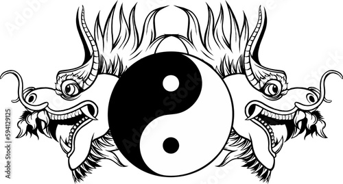Japanese dragon head vector illustration in vintage monochrome style isolated on white background