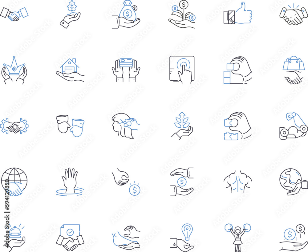 Mitts line icons collection. Gloves, Protection, Warmth, Grip, Leather, Snowboarding, Skiing vector and linear illustration. Cold,Hands,Insulation outline signs set