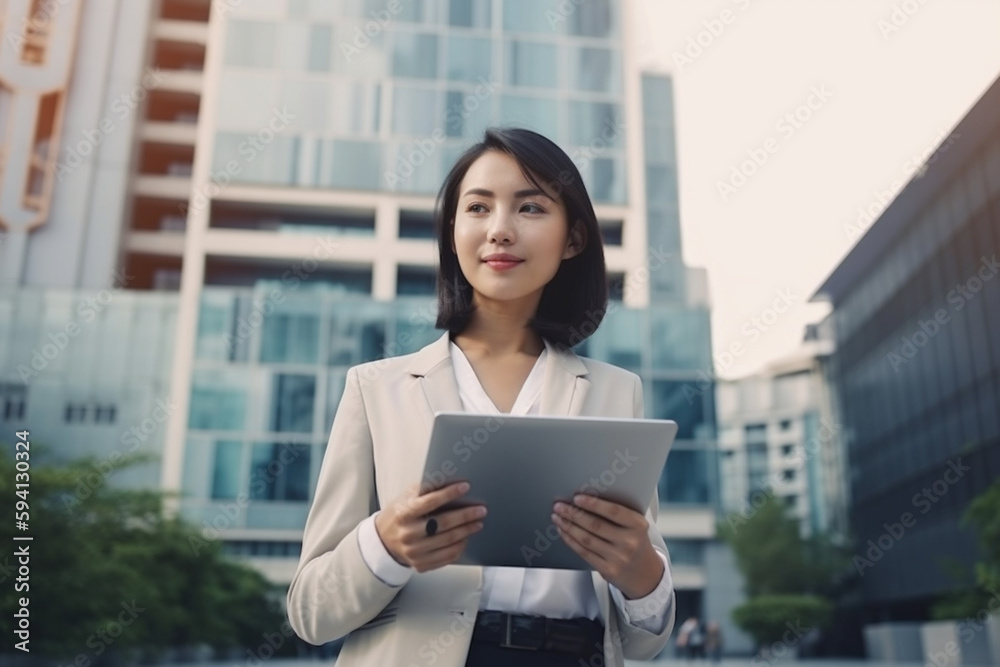 Portrait of a successful business woman using digital tablet created with generative ai tools Portrait of a successful business woman using digital tablet created with generative ai tools
