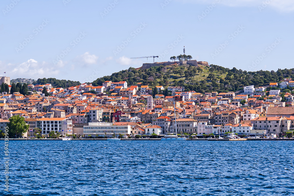 Sibenik, Croatia. UNESCO city of Sibenik architecture and coastline, Dalmatia, Croatia. Colorful historic town.