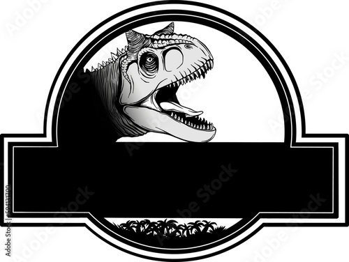 Vintage reptile label with dinosaur of mesozoic era in monochrome style isolated vector illustration