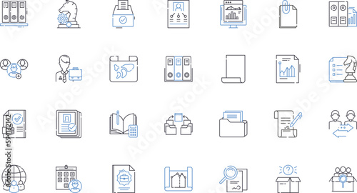 Official records line icons collection. Archives, Documentation, Registry, Registers, Reports, Histories, Documents vector and linear illustration. Files,Records,Dossiers outline signs set