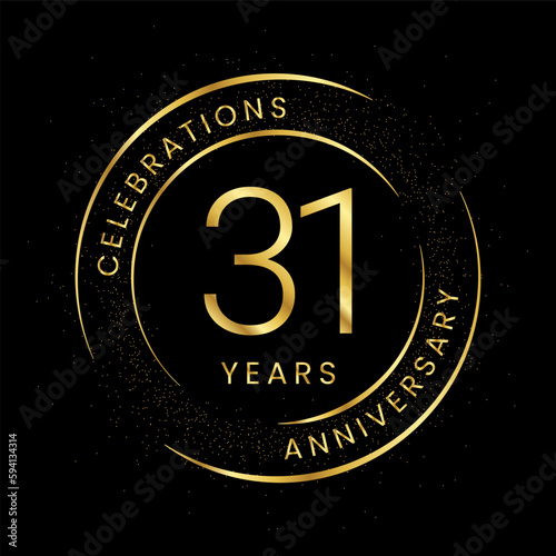 31th anniversary, golden anniversary with a circle, line, and glitter on a black background.