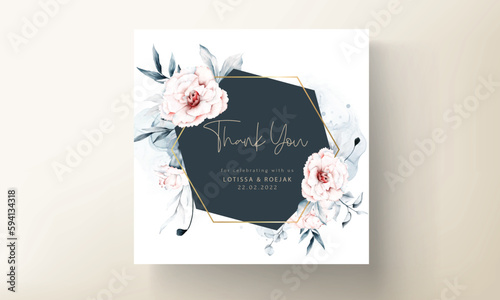 wedding invitation with peonies floral frame watercolor